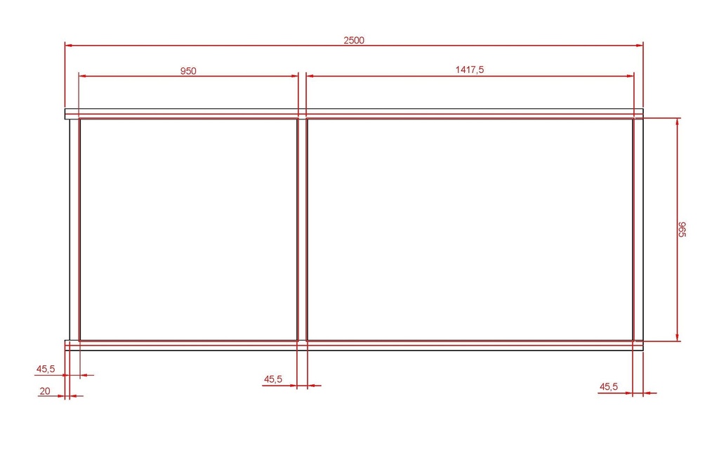 Cloison modulaire 1/2 vitrée 1 x ht 2.50 m